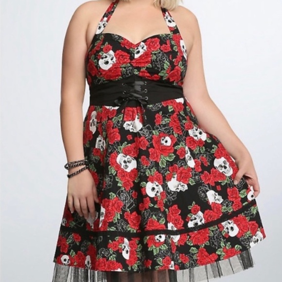 torrid Dresses & Skirts - Torrid Skull Rose Retro Halter Pin-Up style Dress Sz22